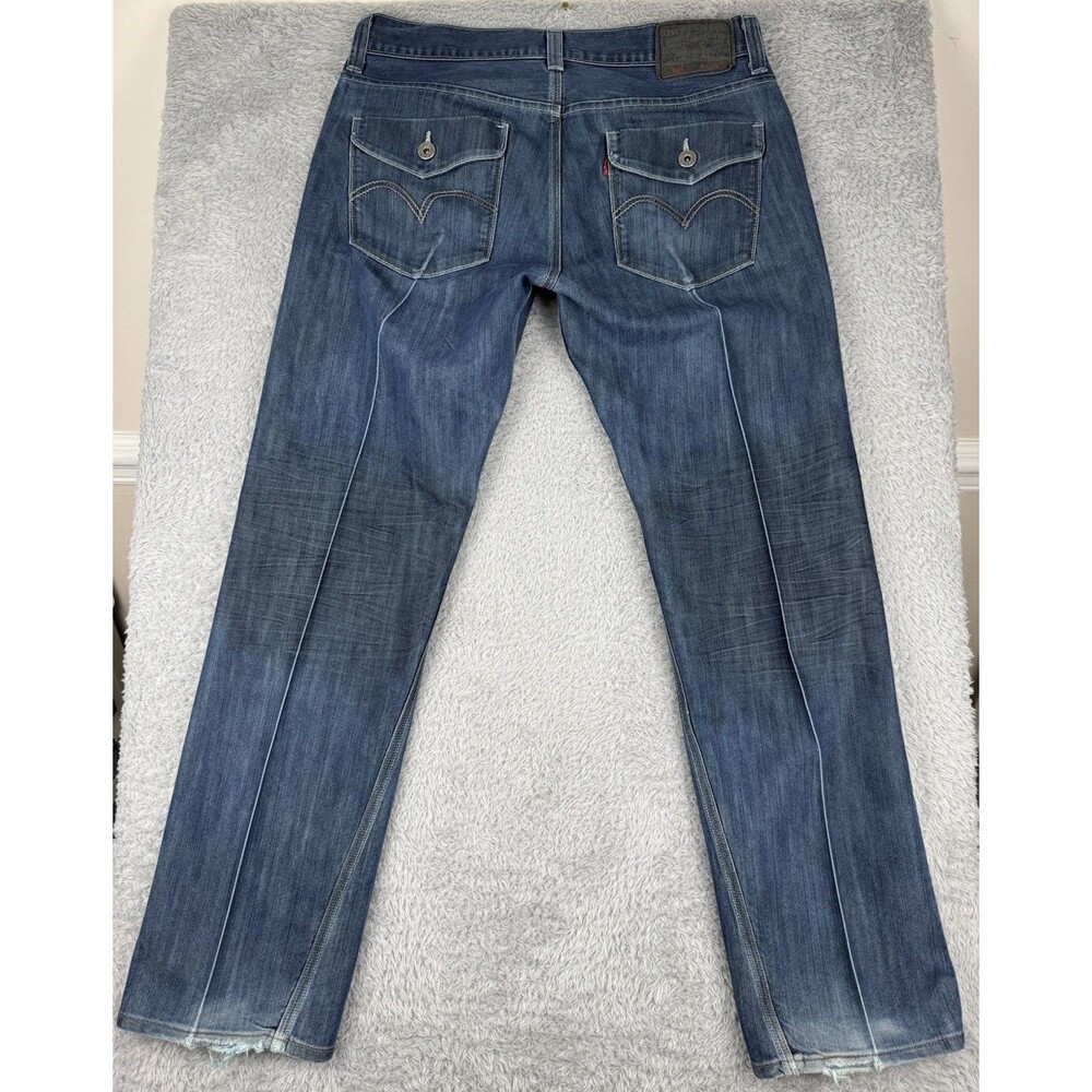 Levis 514 Jeans Blue Slim Straight Flap Pocket Denim Pants Mens 34x30 Y2K